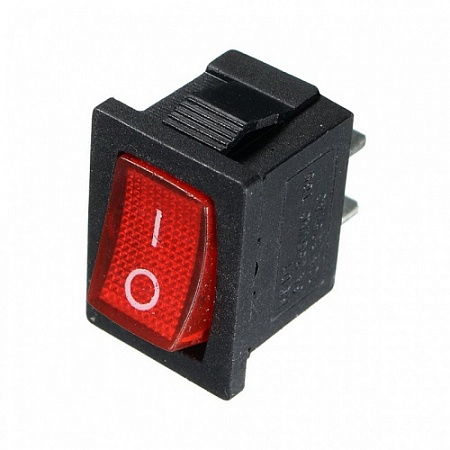 Выкл клавишный ПРЯМОУГ с подсвет 250В 6А ON-OFF 3с красный Mini Rexant 36-2585